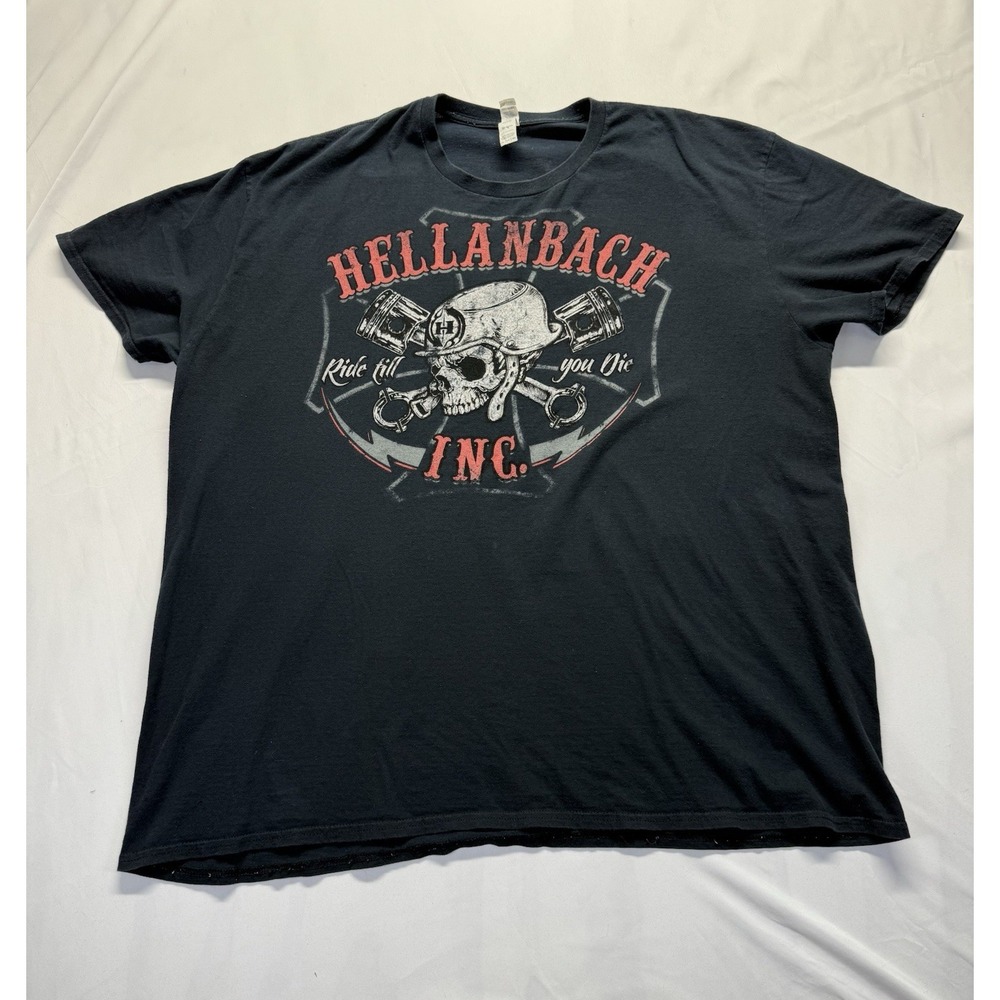 Hellanbach Skull Biker black T-shirt 3XL ride till you die graphic tee anvil